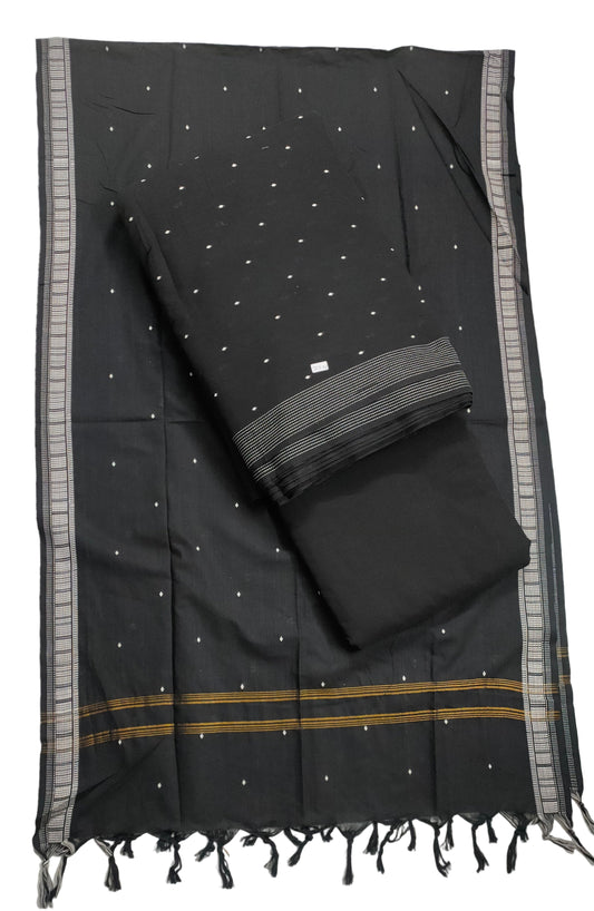 Black - 3pc Jamdani cotton Unstiched Dress Materials